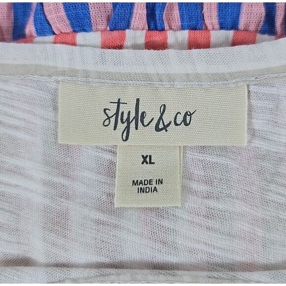 Set of 3 Style & Co Red White Blue Stripe Cap Sleeve Ruffle Hem Cotton Sz XL - Picture 4 of 15